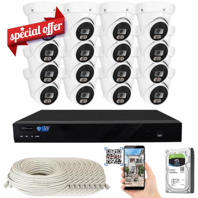 GW Security 16 Channel 12MP NVR (4TB) Full Color Night 4K PoE Camera System                                                          16pcs 8MP Dome Camera Outdoor & Indoor