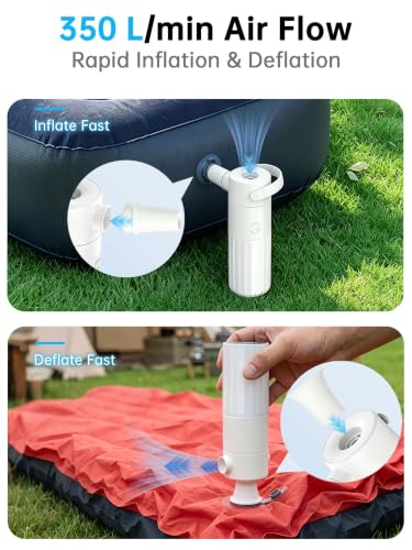 2000 mAh Battery & RGB Camping Light 350L/min Battery Powered Air Pump for Quick Inflation & Deflation of Air Beds