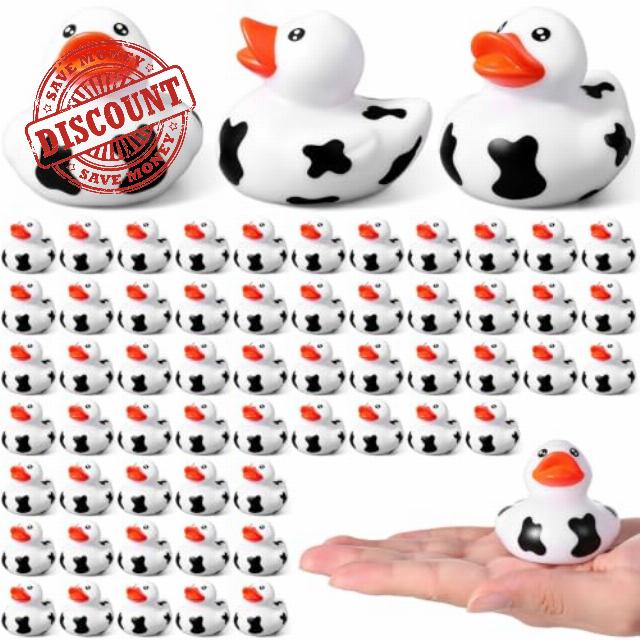 60 Pcs Cow Party Favors 2" Black White Mini Rubber Ducks                                                          Tiny Duckies for Ducking Kid Birthday Party Gifts Baby Shower Bath Time Piñata Fillers Gift Bag Stuffers