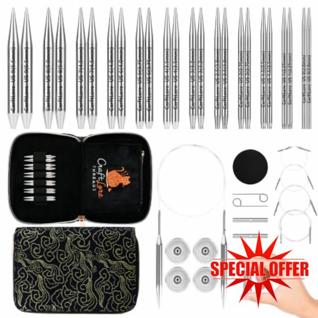 CRAFTLORE 2-Inch Shorties Interchangeable Circular Knitting Needle Set                                                          12 Pairs Short Knitting Needles