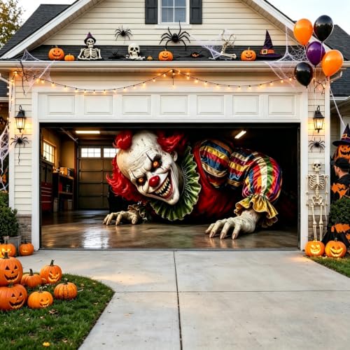 Realistic Garage Scene with Creepy Clown Crawling Out Effect