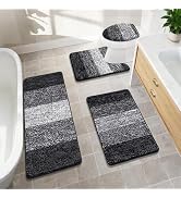 Bsmathom Bathroom Rugs Sets 4 Piece with Toilet Cover, Plush Shaggy Bath Rugs Set Non Slip Washab...