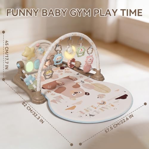 Baby Tummy Time Funny Activity Mat with Music&Lights Kick Play Piano and 5 Detachable Infant Learning Sensory Development Toys Newborns Gifts for 0-12 Months