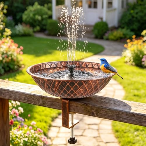Metal Bird Bath Bowl 13" Deck Mounted Bird Bath for Railing