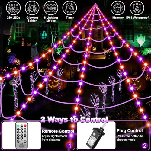 200" Lighted Spiderweb Light up with 8 Modes for Yard Haunted House Decor
