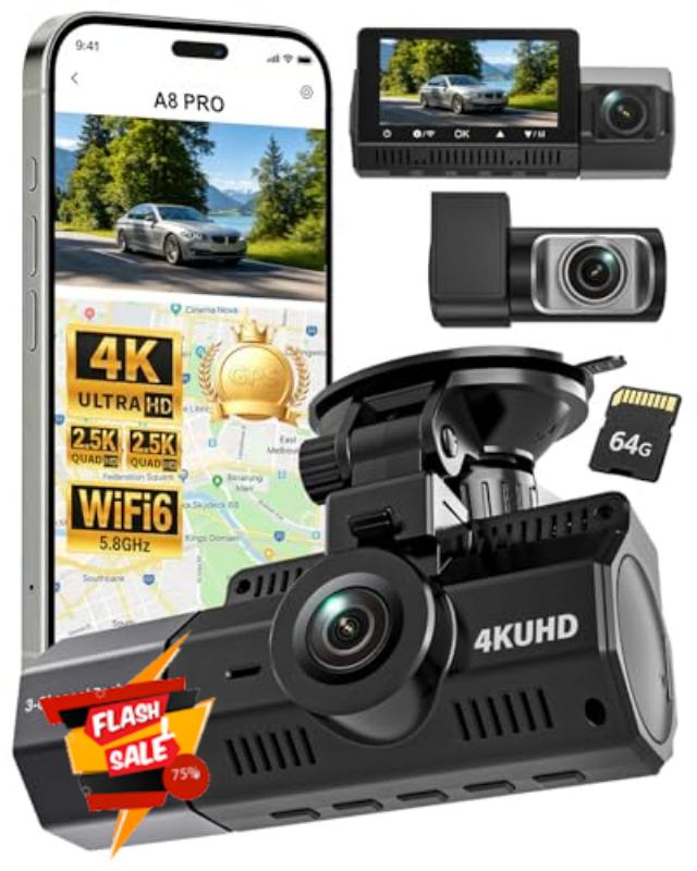 3 Channel Dash Cam Front and Rear Inside for Rideshare & Taxi                                                          Night Vision