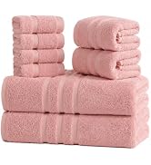 Velqora Organic Cotton 8-Piece Towel Set, Bath, Hand & Washcloths, White | 2 XL Bath Towels, 2 Ha...