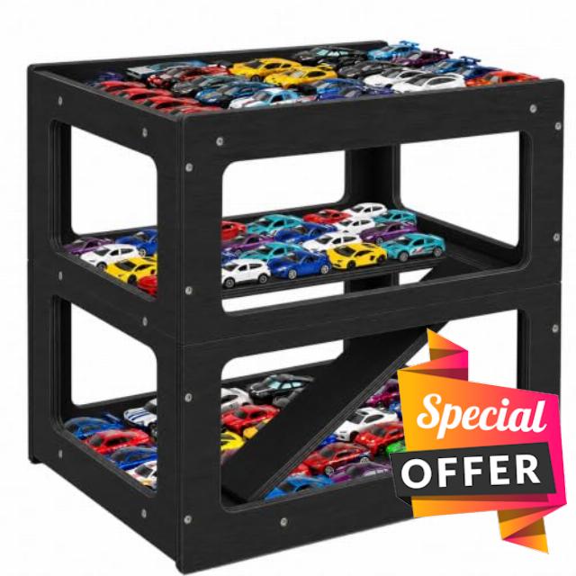 Wooden Display Case for Hot Wheels & Matchbox Cars Storage Garage                                                          3-Level Storage Garage for Hot Wheels & Matchbox Cars