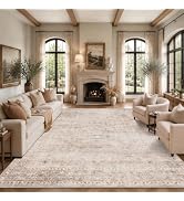 HelloTree 8x10 Vintage Washable Living Room Area Rug | Low Pile Stain Resistant Non-Slip Carpet F...