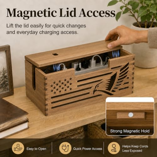 Desk & Floor Cables Office Under Desk Cable Wooden Storage Box for Wire.Carved bald eagle desig