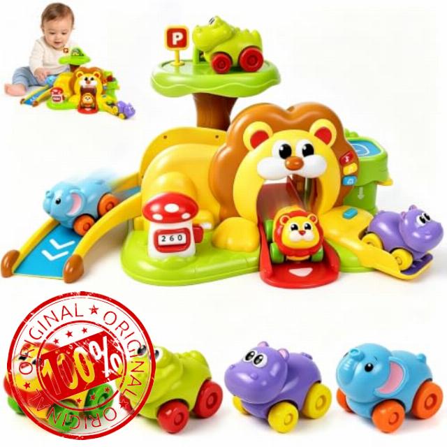 Marstone Bilingual Musical Slide Race Track Toy for Toddlers 1-3 Year Old                                                          4 Animal Push Cars Included
