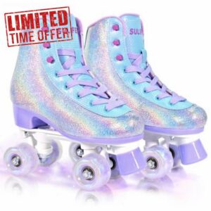 SULIFEEL Mermaid Shimmer Light Up Roller Skates for Girls and Women                                                          Holographic Sequin Upper