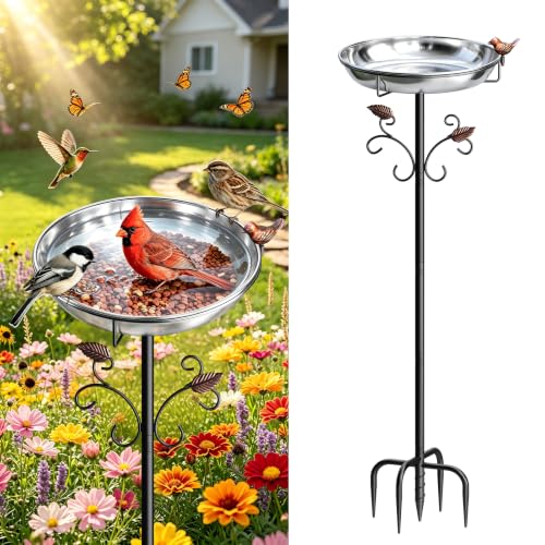 Bird Water Feeder Rustproof Freestanding Birdbath Bowl for Outdoors
