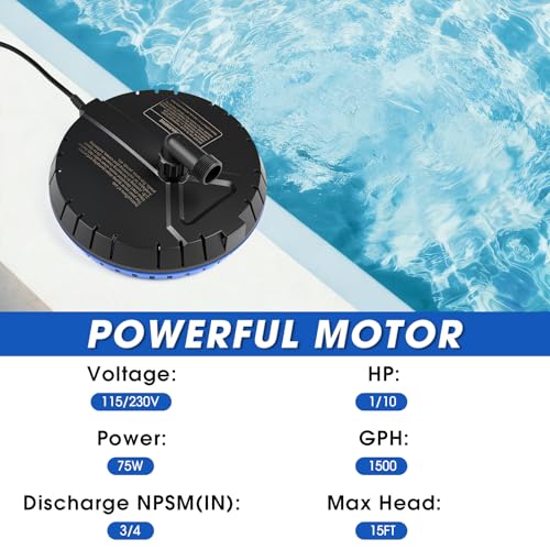 Blue Water Pump for Pool Draining with 25 Ft Power Cord and 2 Adapters