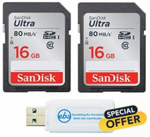 SanDisk Class 10 Memory Card 16GB 2 Pack Ultra SD Card SDSDUNC-016G-GN6IN                                                          Memory Cards for Trail Cameras and Digital Cameras