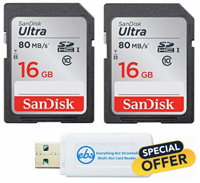 SanDisk Class 10 Memory Card 16GB 2 Pack Ultra SD Card SDSDUNC-016G-GN6IN                                                          Memory Cards for Trail Cameras and Digital Cameras