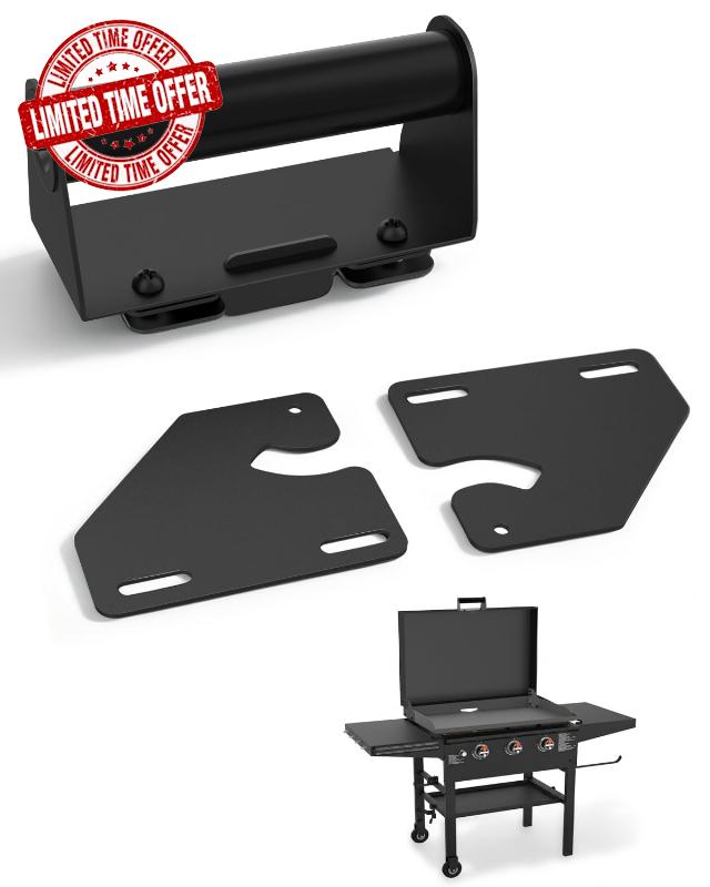 Hinge & Handle Kit for Blackstone Griddles (28”/36”/44”) - Transform Hard Lid into Flip-Up Hood - Heavy Duty Steel Grill Covers Accessory - Easy Installation (Black)