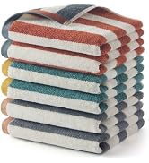 REDKISS Striped Cotton Washcloths 6 Pack, 13 x 13 Inches, Super Soft and Highly Absorbent Wash Cl...