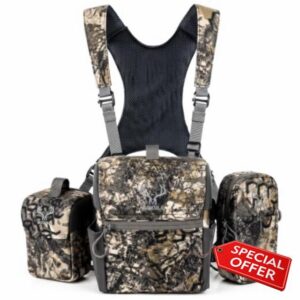 MOXULE Binocular Harness Chest Pack - Bino Case with Rangefinder Pouch                                                          Shock cord closure