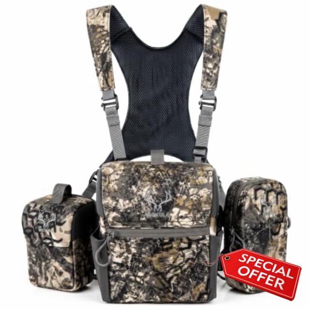 MOXULE Binocular Harness Chest Pack - Bino Case with Rangefinder Pouch                                                          Shock cord closure