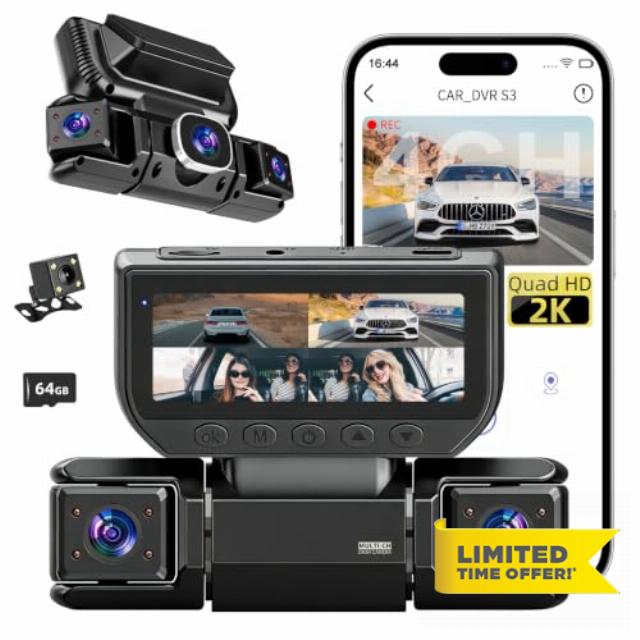 4-Channel 360° Dash Cam Front and Rear