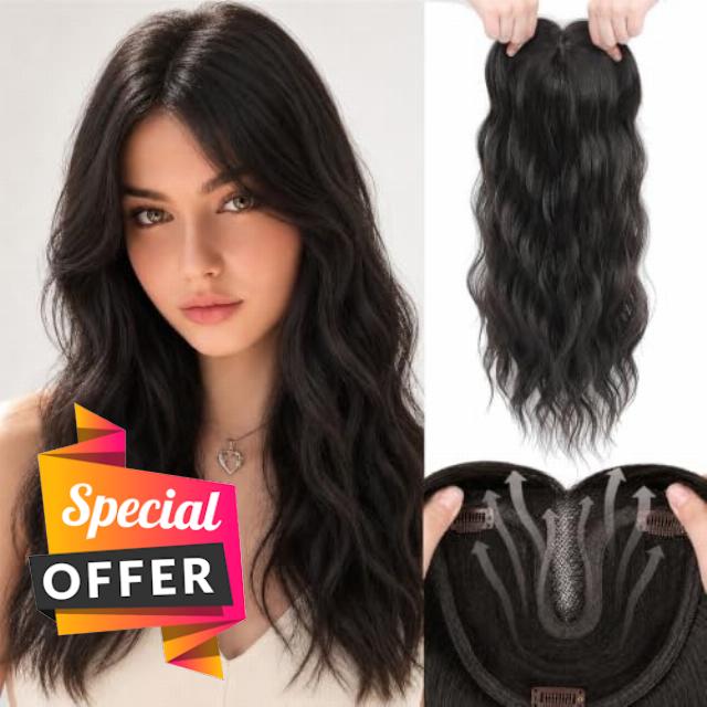 Hair Toppers for Women Human Hair Blend for Thinning Hair Topper HairPieces                                                          20 Inch Hand-Tied Breathable Curly Wiglet with Middle Part Clip-In Hairpiece Curtain Bangs - Dark Brow