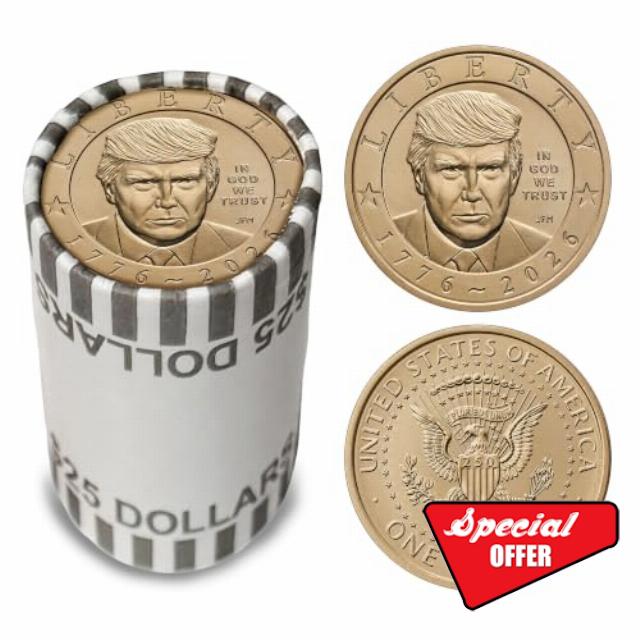 2026 President Donald J. Trump $1 Coin Roll – 25 Coins – America’s 250th Anniversary 1776–2026 – Sealed Official Bank Roll