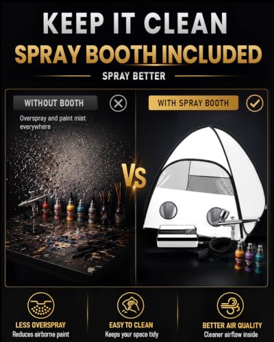 Model Airbrush Kit with Moisture Trap & Foldable Spray Booth for Nail A