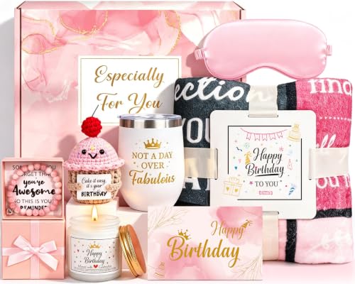 Happy Birthday Gifts Basket for Woman                                                          Unique Not A Day Over Fabulous Gifts Tumbler Set Ideas for Her Wife Daughter Mom Friend Coworkers - Happy Bday Blanket 50"x6