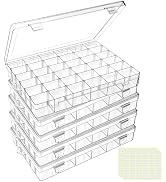 DILIBRA 2 Pack 36 Grids Large Plastic Organizer Box with Adjustable Dividers, Clear Craft Organiz...