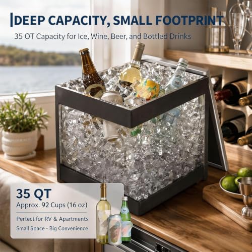 Recessed Outdoor Kitchen Ice Cooler with Drain Pipe & Plug