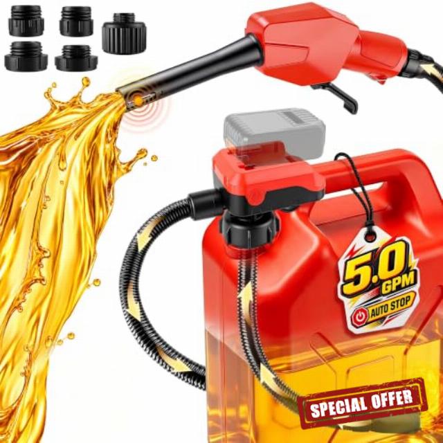 5GPM Cordless Fuel Transfer Pump - Battery Powered Auto Stop Gas Can Pump                                                          Compatible with DeWalt 20V & Milwaukee 18V Batteries