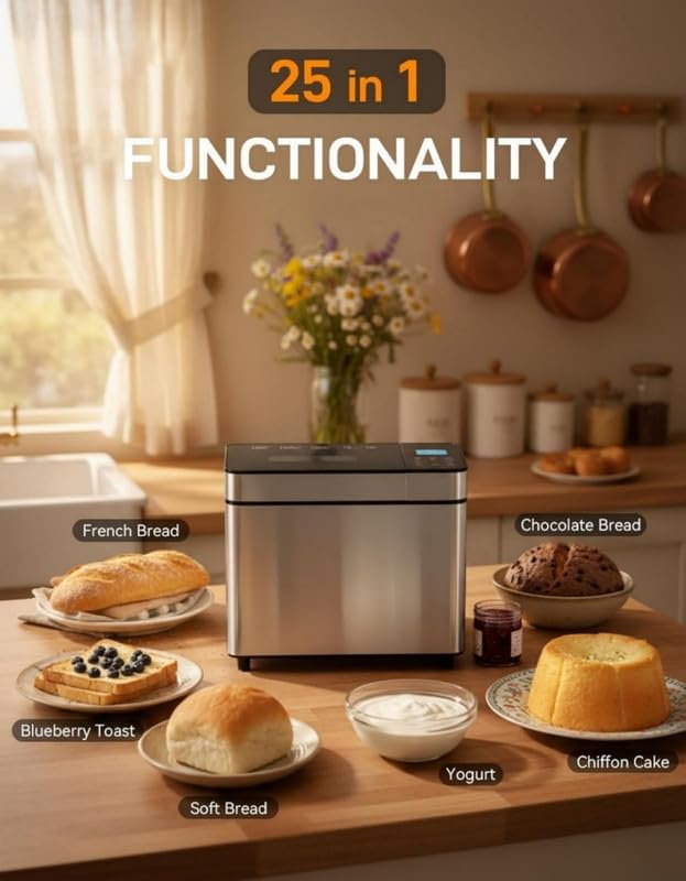 25‑IN‑1 Automatic Bread Machine Visible Lid