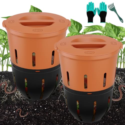 2 Pack 3.3 Gallon Worm Composter Low-Maintenance Worm Compost Bin for Raised Garden Beds