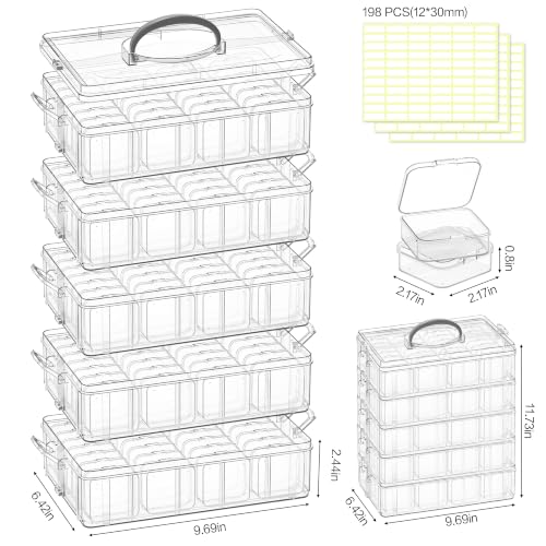 5-Tier Stackable 140 Pcs Craft Storage Boxes Portable Plastic Cases with Lids