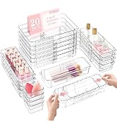 DILIBRA 16 Pcs Clear Extendable Drawer Organizer, 3-Size Adjustable | Plastic Non-Slip Storage Bi...