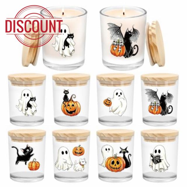 JarThenaAMCS 16Pcs Halloween Empty Candle Jar with Lid