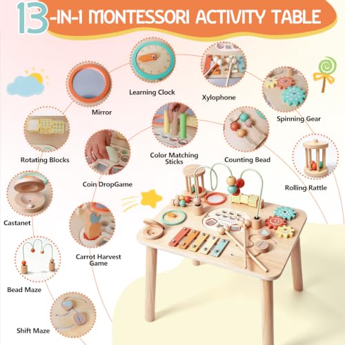 Wooden Activity Table for Toddlers 1-3