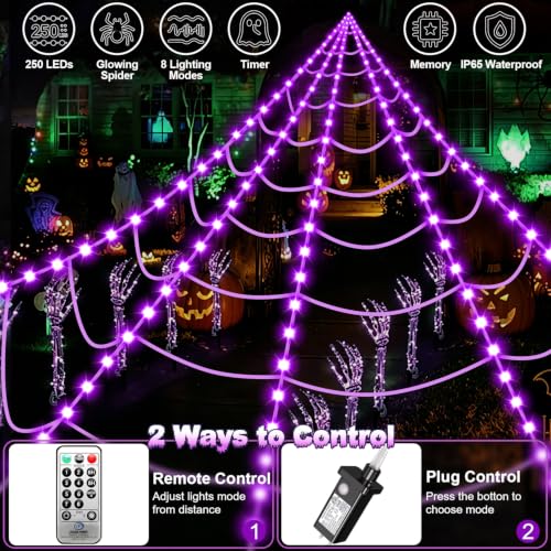 200" Lighted Spiderweb Light up with 8 Modes for Yard Haunted House Decor