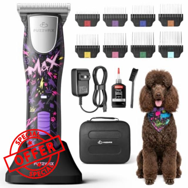Professional Dog Clippers for Grooming with Detachable Wide Blade                                                          2 Speeds Pet Grooming Kit Metal Guide Combs for Thick Curly Coats Low Noise Cordless Hair Trimmer Maxipop #10W Ceramic Blade