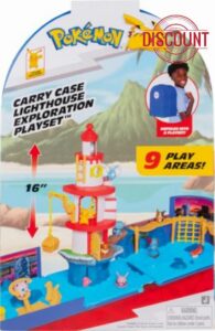 Jazwares Pokemon Carry Case Lighthouse Exploration Playset - Portable Transforming Backpack Playset with Action Features and 2-inch Pikachu Battle Figure