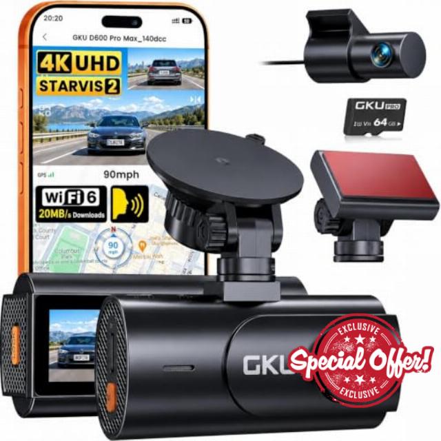 GKU 4K Dash Cam Front and Rear