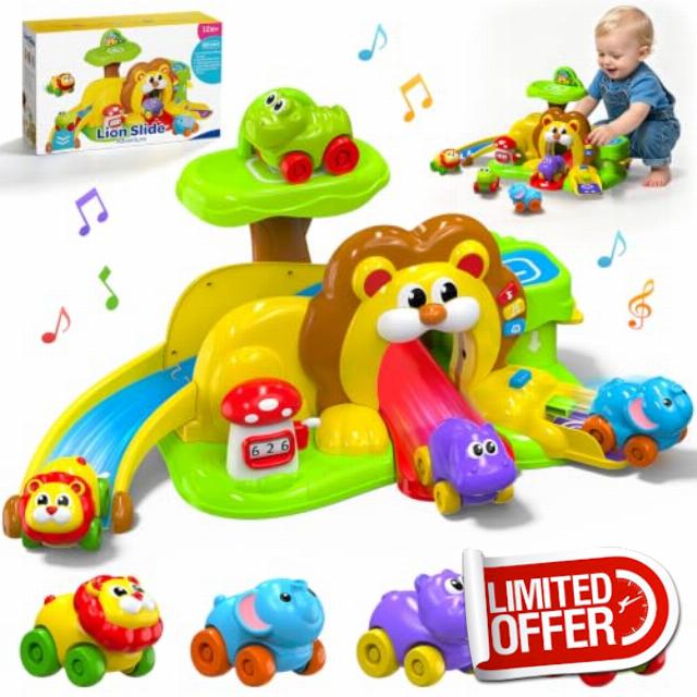 Lion Race Track Slide Toy for Toddlers 1-3 Years Old Boy Girl