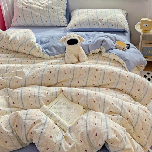 Blue Striped Tulip Print Soft Microfiber