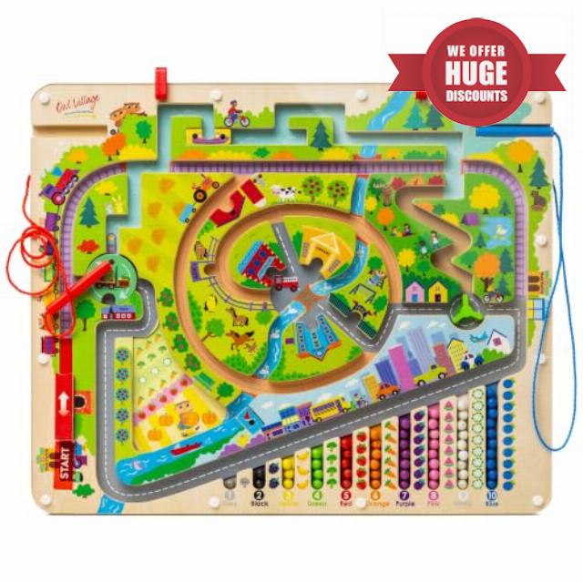 Owl Village Storytime Magnetic Maze: Montessori Busy Board for Kids Age 3-5                                                          Wooden Pinball color and number maze