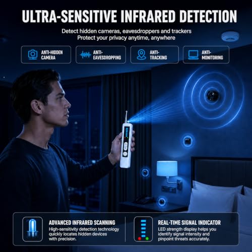 GPS Tracker Detector and RF Detector for Travel Portable Hidden Bug and Camera Detector with Wireless Signal Detection
