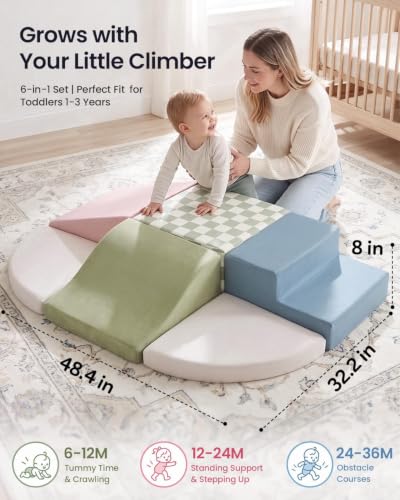 6-Piece Toddler Climbing Toys Indoor Soft Play Set with 32A High-density Foam for Babies Crawling
