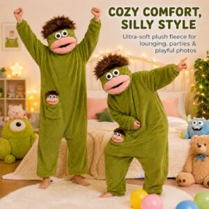Funny Goofy Onesie Pajamas Green Monster                                                          Plush Hooded One Piece