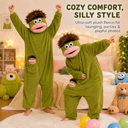 Funny Goofy Onesie Pajamas Green Monster                                                          Plush Hooded One Piece