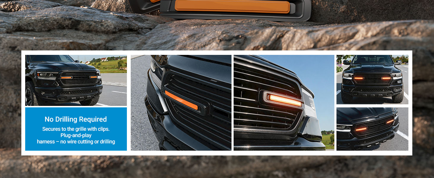 Front Grille Lights Compatible with 2019-2024 Dodge RAM 1500